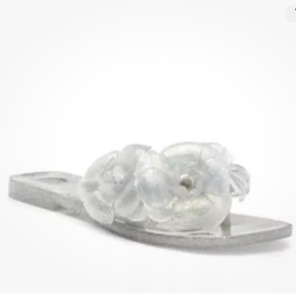 Jeffrey Campbell Fleuris Jelly Flip Flop Thong Sandals Size 8 Silver Glitter New - Picture 1 of 11